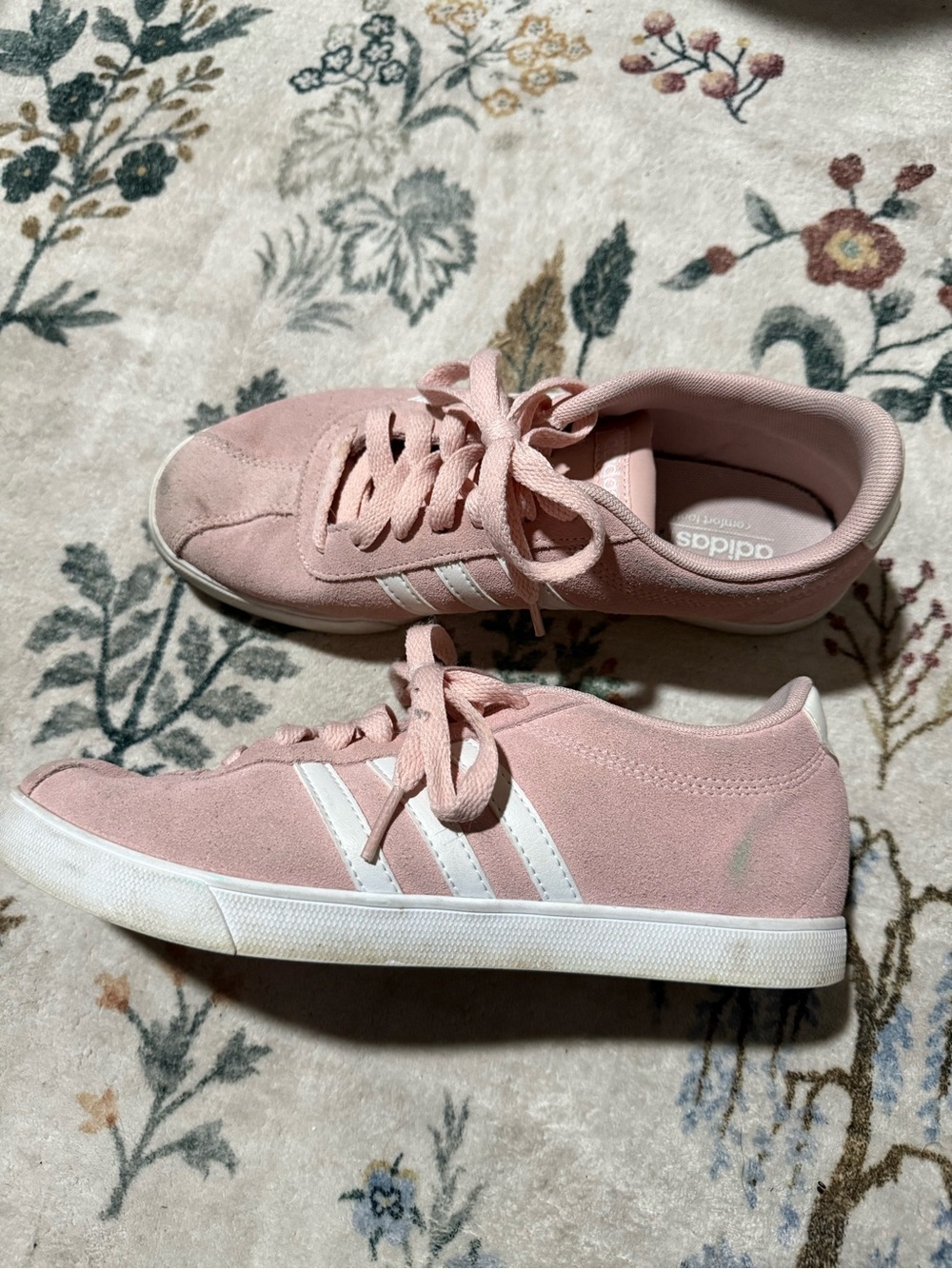 adidas Pink Suede Low-Top Sneakers with White Stripes 7.5